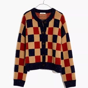Madewell Checkered Colburne Cardigan Sweater in Coziest Textured Yarn